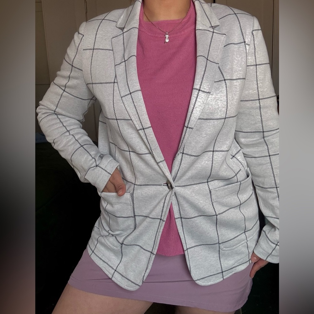 Wonderly Light Gray Plaid Blazer